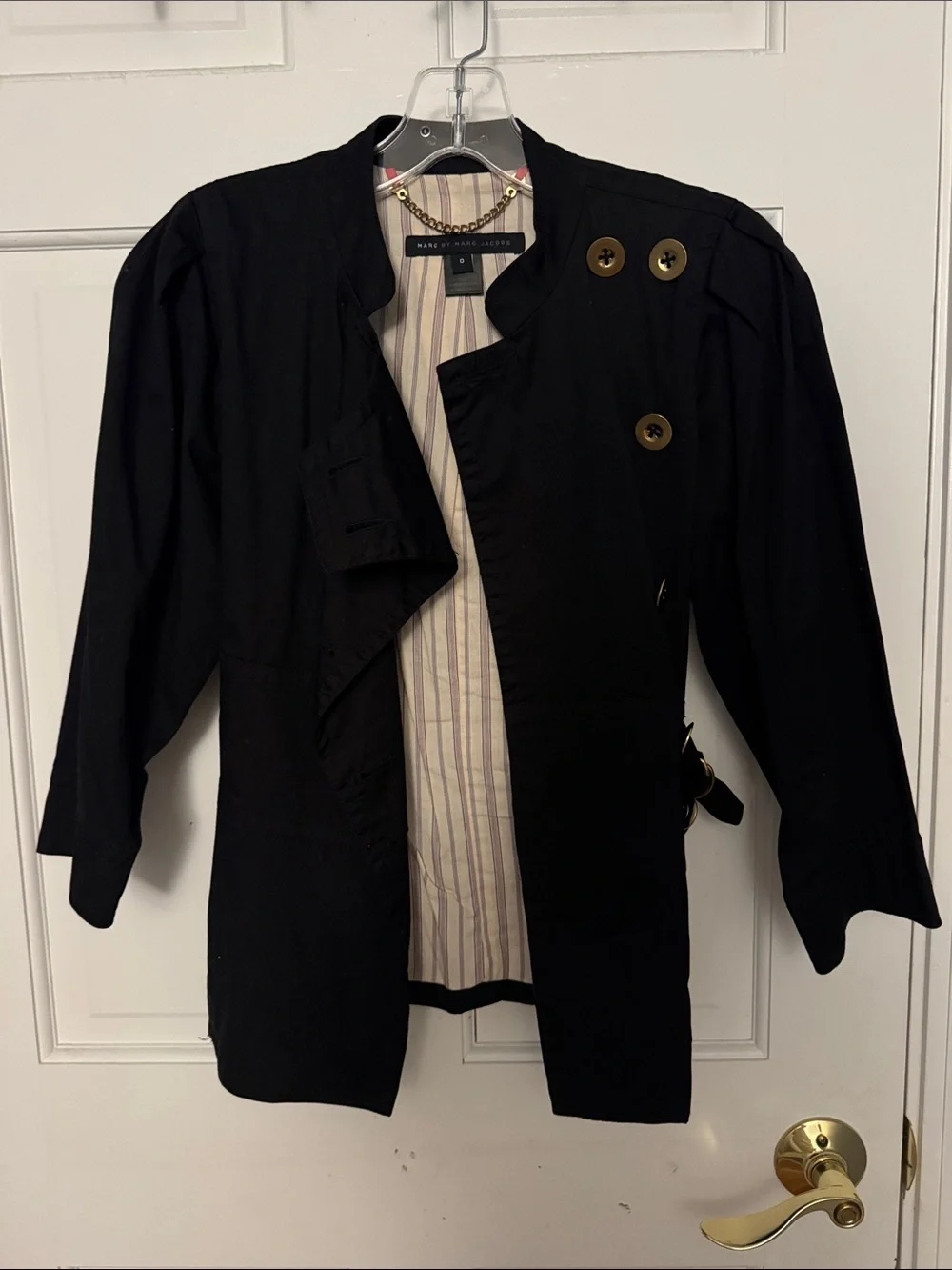 Marc Jacobs Black Women's Lightweight Trench Coat with Contrast Lining - Picture 3 of 6
